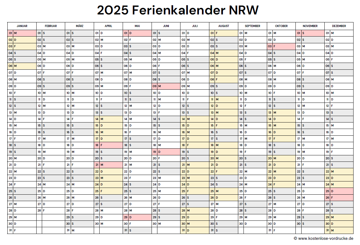 Ferienkalender Schulferien NRW 2025