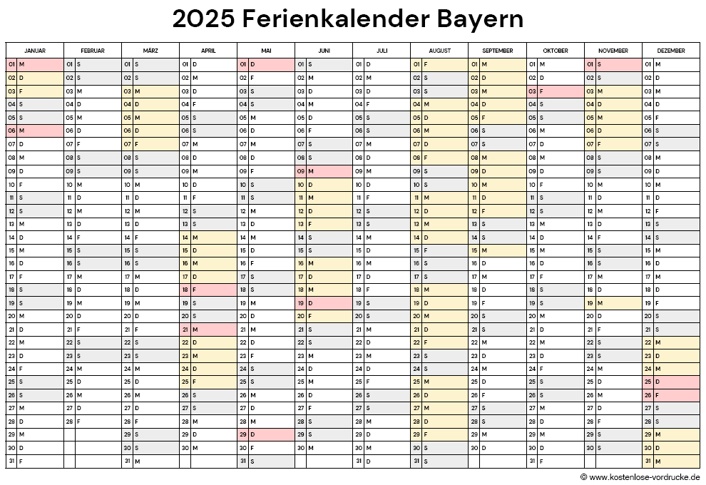 Kalender Schulferien Feiertage Bayern 2025