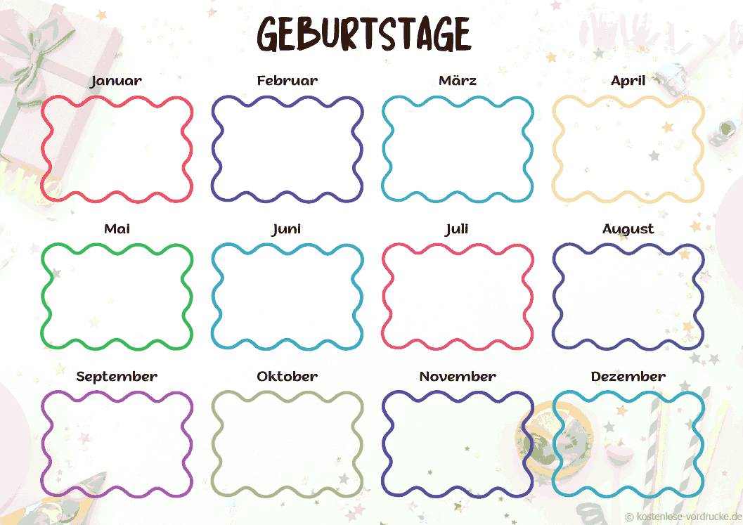 Geburtstagskalender zum Ausdrucken