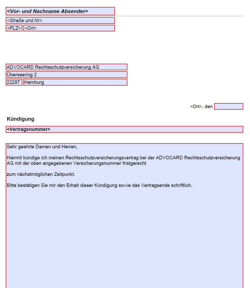Kündigung Advocard Vorlage Muster