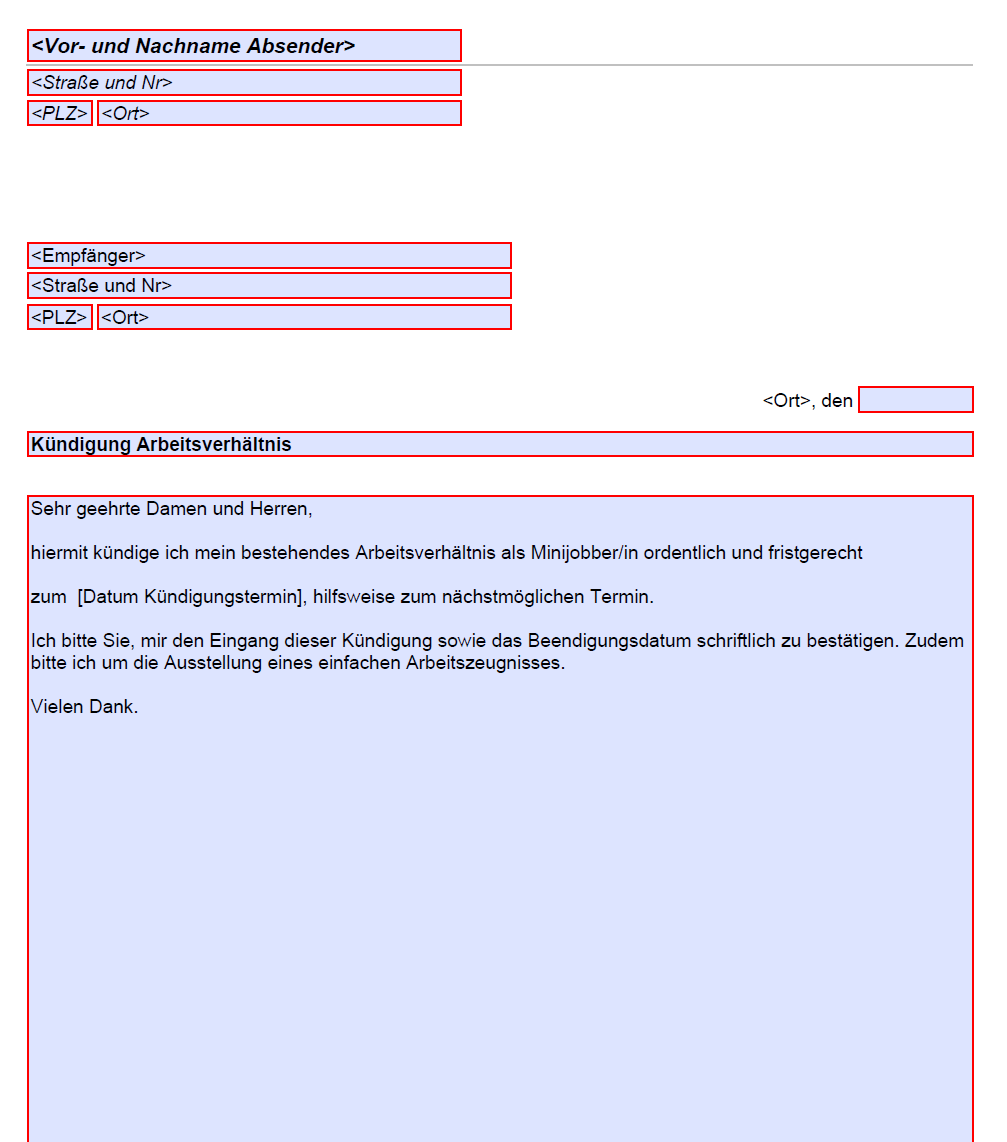 Kündigung Minijob