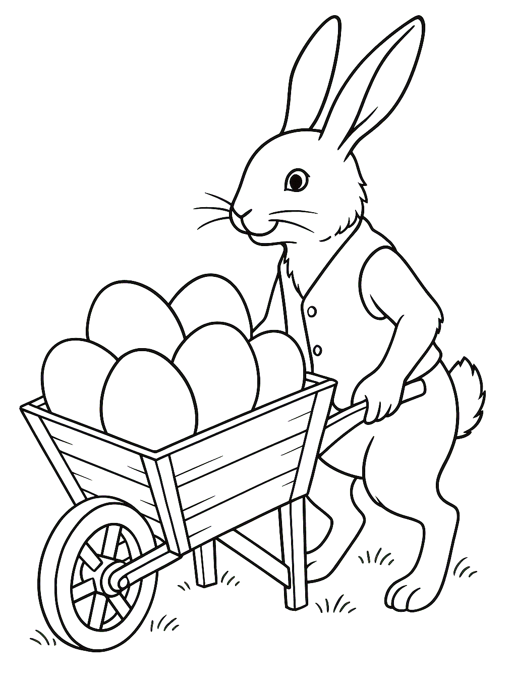Osterhase mit Schubkarre voller Eier - Malvorlage