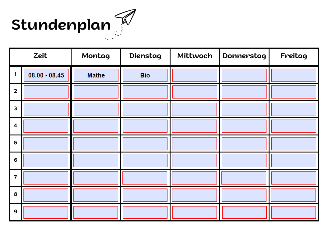Stundenplan Vorlage PDF