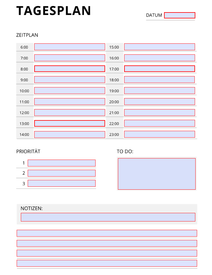 Tagesplaner PDF Vorlage