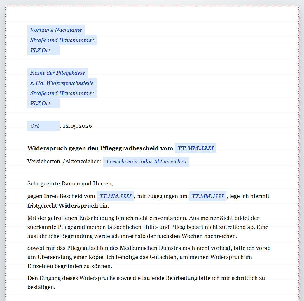 Widerspruch Pflegegrad