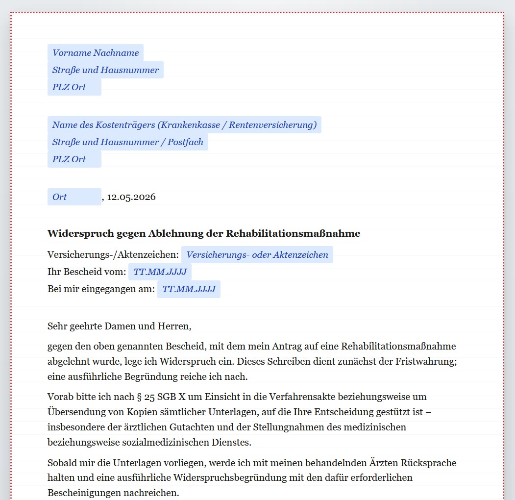 Widerspruch Reha Muster